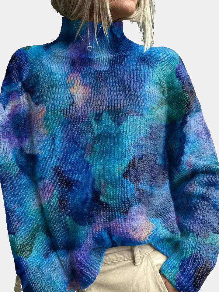 Women's woodland print high neck sweater relaxed fit with whimsical forest illustrations