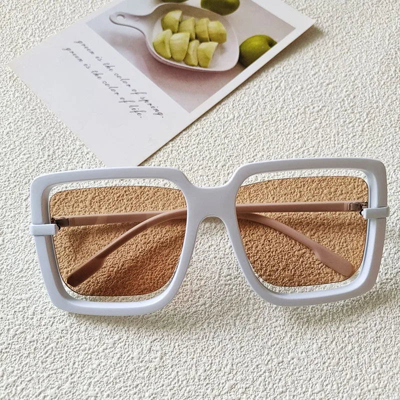 Unisex oversized square sunglasses matte translucent hollow-edge frames gradient UV400 lenses