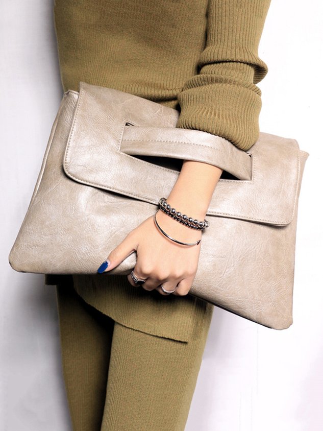 Large capacity magnetic clutch bag with crossbody strap, square silhouette urban minimalist PU style