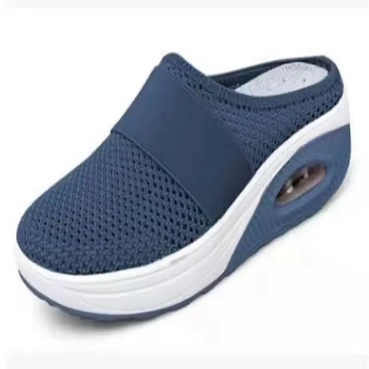 Women's orthopedic slip-on walking shoes lightweight breathable mesh platform mules with air cushion sole
