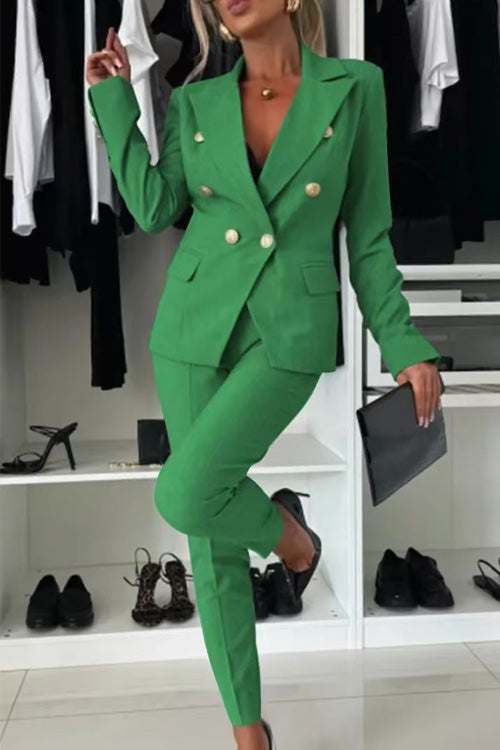 Women slim fit cotton blend suit with pockets, casual versatile two-piece outfit for all seasons