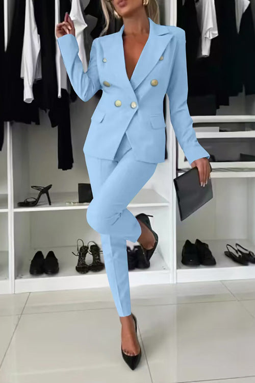Women slim fit cotton blend suit casual versatile outfit with pockets all-season comfortable wear