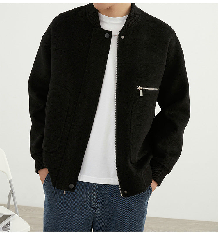Vince men's short wool coat black minimalist silhouette with sporty-elegant baseball-inspired design