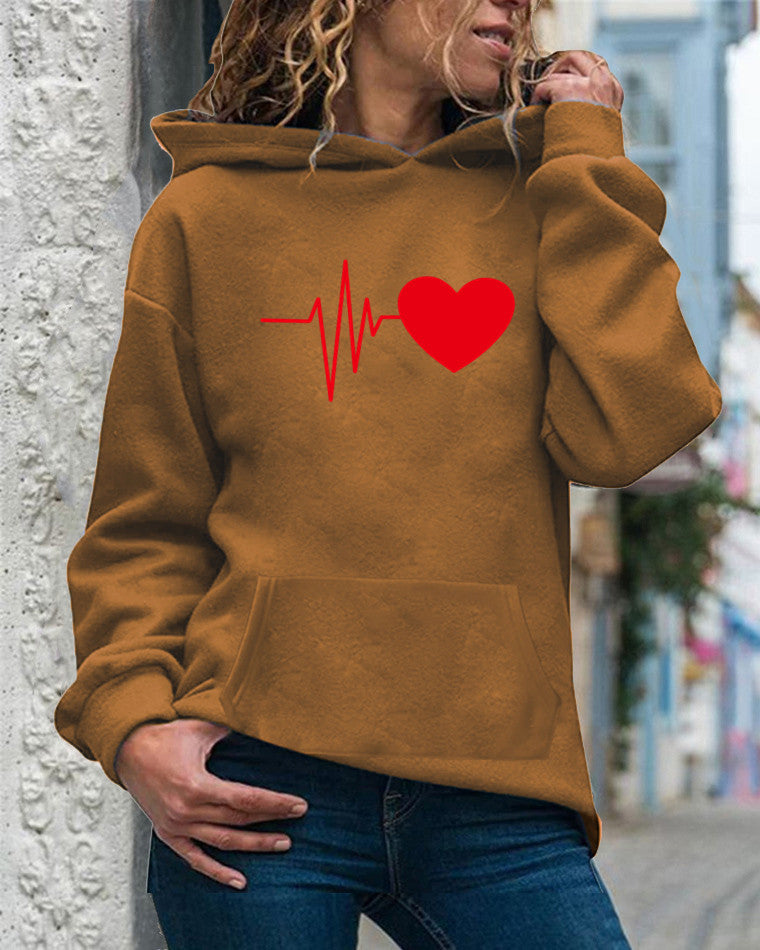 Women's relaxed-fit hooded sweatshirt in cotton-blend fleece with subtle heart print detail