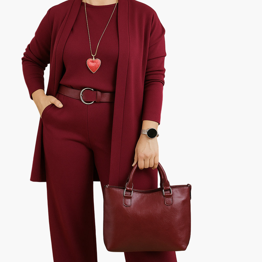 Women 3-piece business casual suit set beige blazer loose shirt wide-leg trousers office style