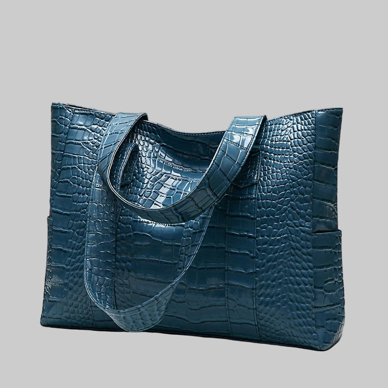 Women's large embossed tote shoulder bag with double straps and spacious interior for everyday use