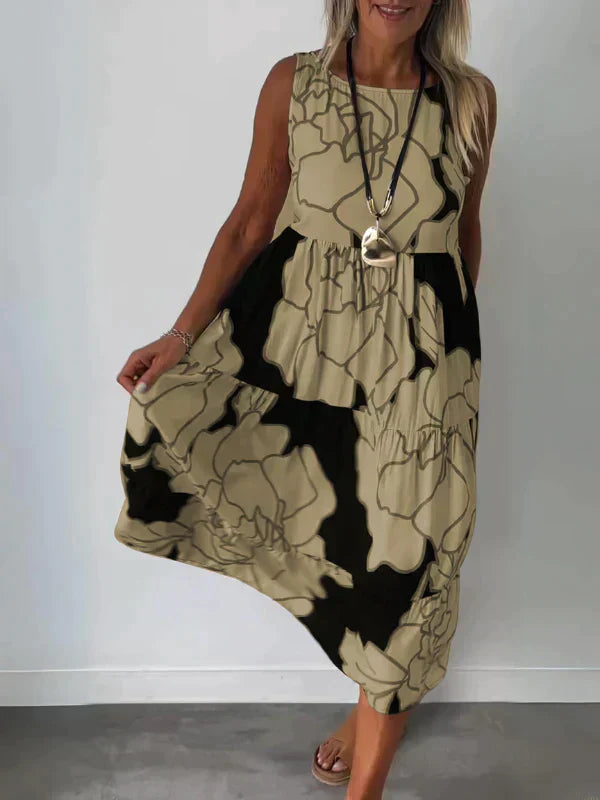 Women's sleeveless cotton dress elegant unique print breathable silhouette warm-weather going out style