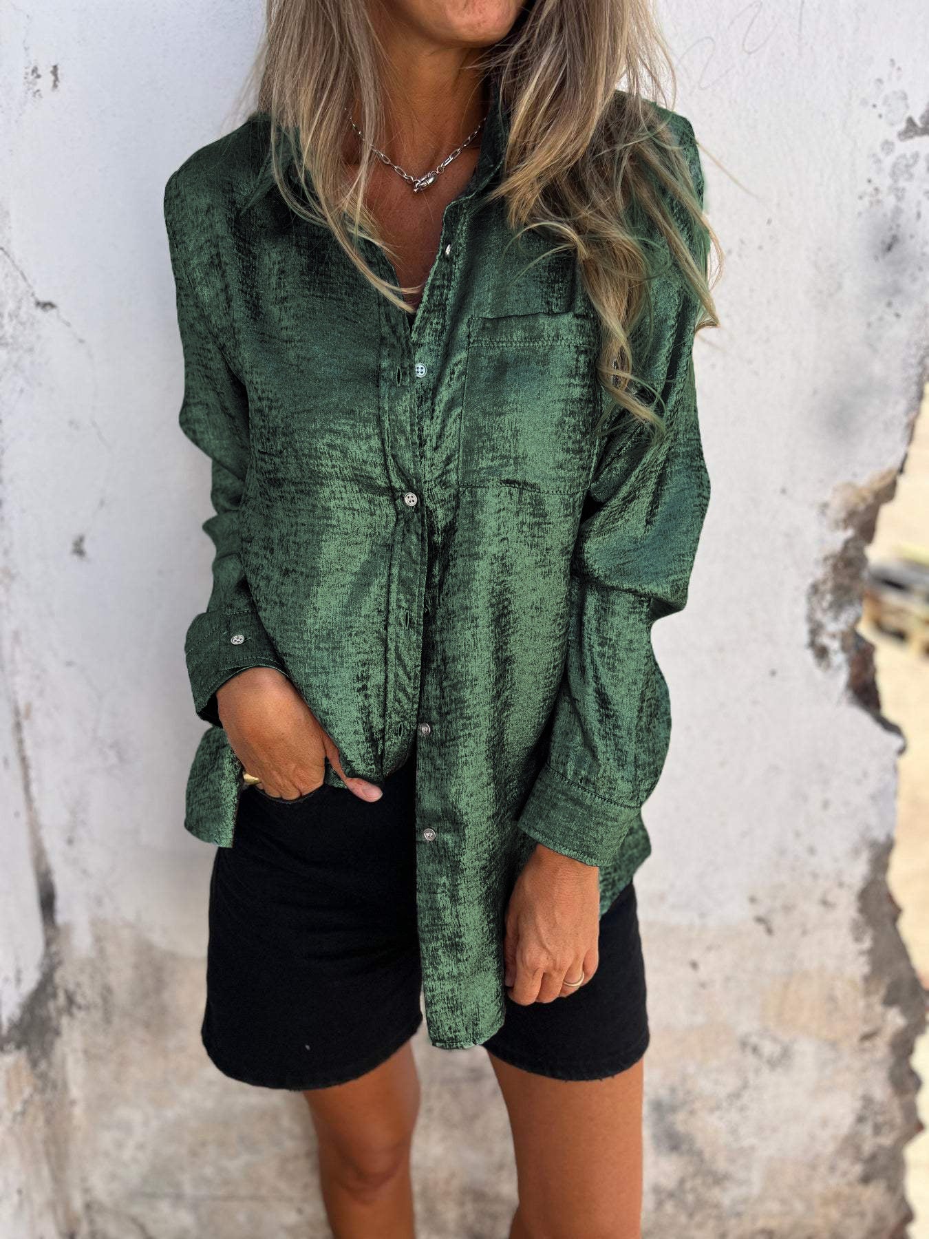 Soft suede lapel shirt unisex casual long sleeve top with polished collar in multiple colors