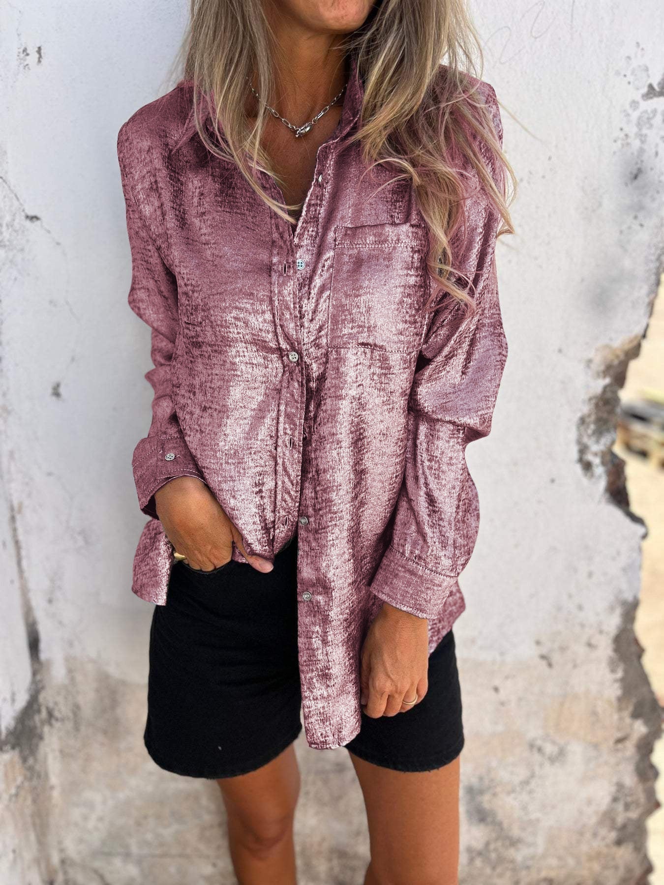 Unisex suede lapel shirt long sleeve casual top soft texture available in multiple colors