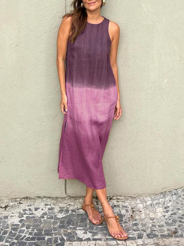 Victoria tie-dye midi dress boho women breathable sleeveless silhouette ombré gradient earthy tones