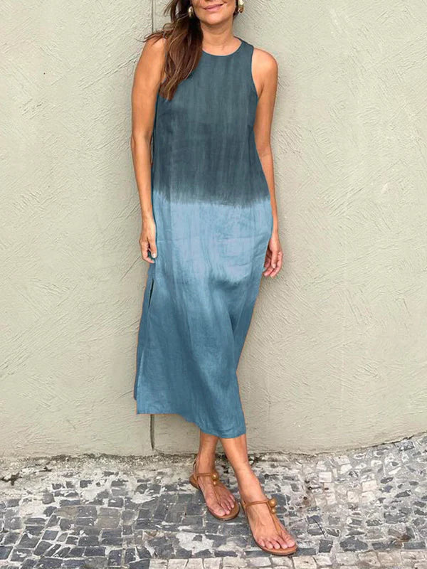 Victoria tie-dye midi dress boho women sleeveless ombré gradient breathable silhouette effortless charm