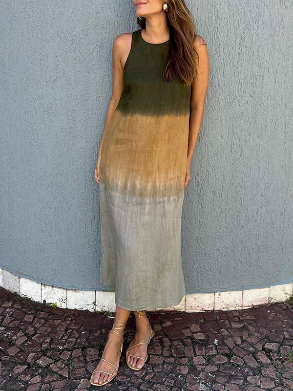 Victoria tie-dye midi dress boho women ombré gradient sleeveless breathable silhouette effortless charm