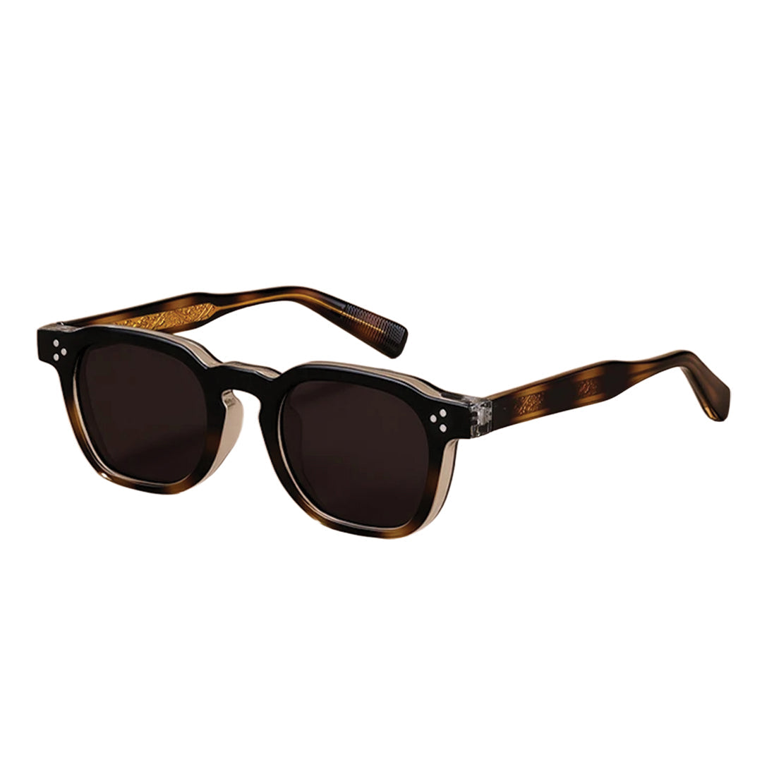 Montaro polygon frame polarized sunglasses with engraved temples and UV400 rivet accents