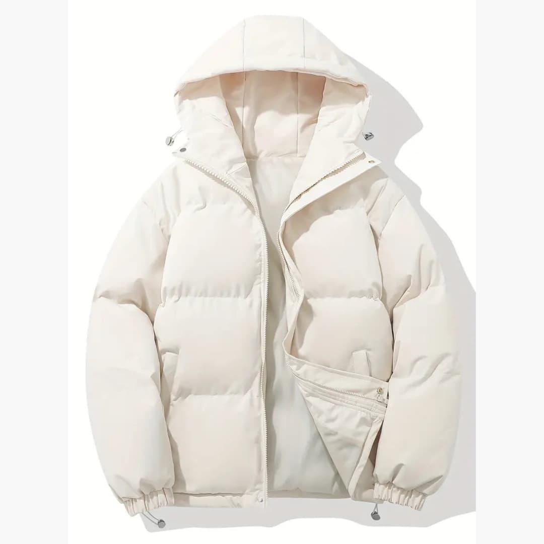Women's quilted hooded jacket with full zipper, side pockets, and adjustable hem drawstring