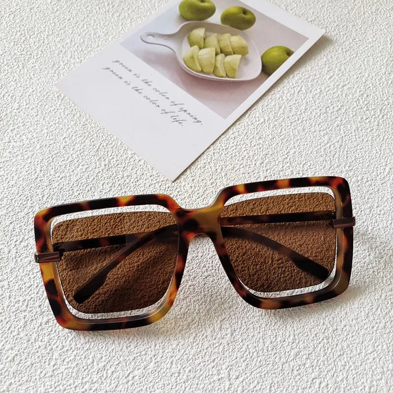 Unisex oversized square sunglasses matte translucent frames hollow edges gradient UV400 lenses