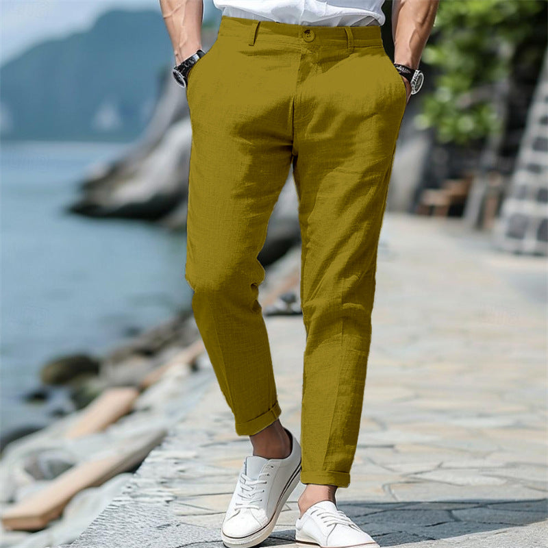 Men's straight-leg linen pants breathable lightweight fabric timeless smart-casual style warm days