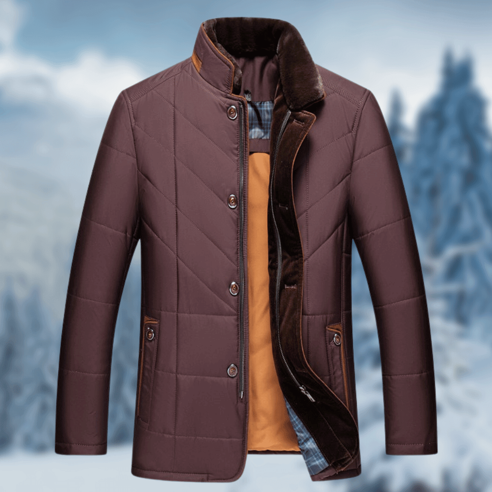 Men's navy tailored winter jacket with soft lining, urban fit, and sleek city-ready style
