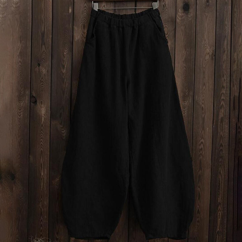 Unisex vintage lantern pants cotton blend loose fit casual solid color with pockets everyday comfort