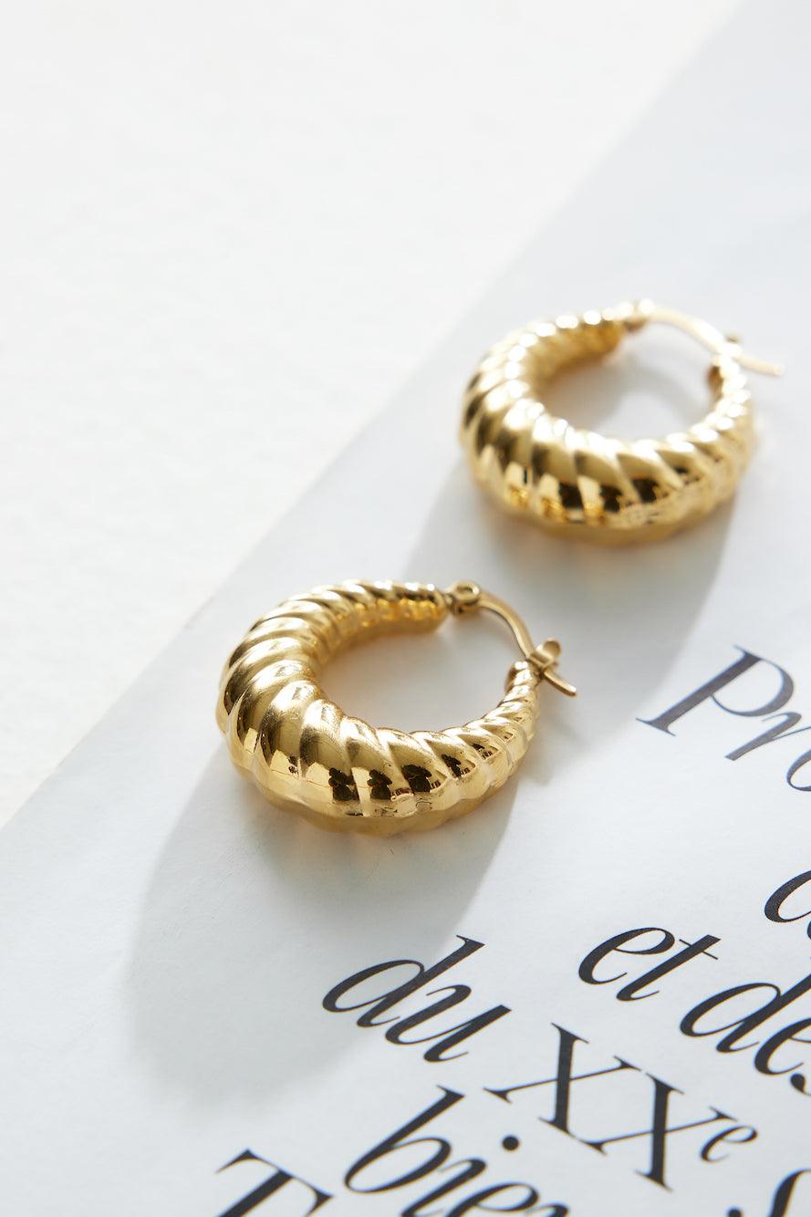 18K gold plated small hoop earrings for women with secure stud closures and polished finish