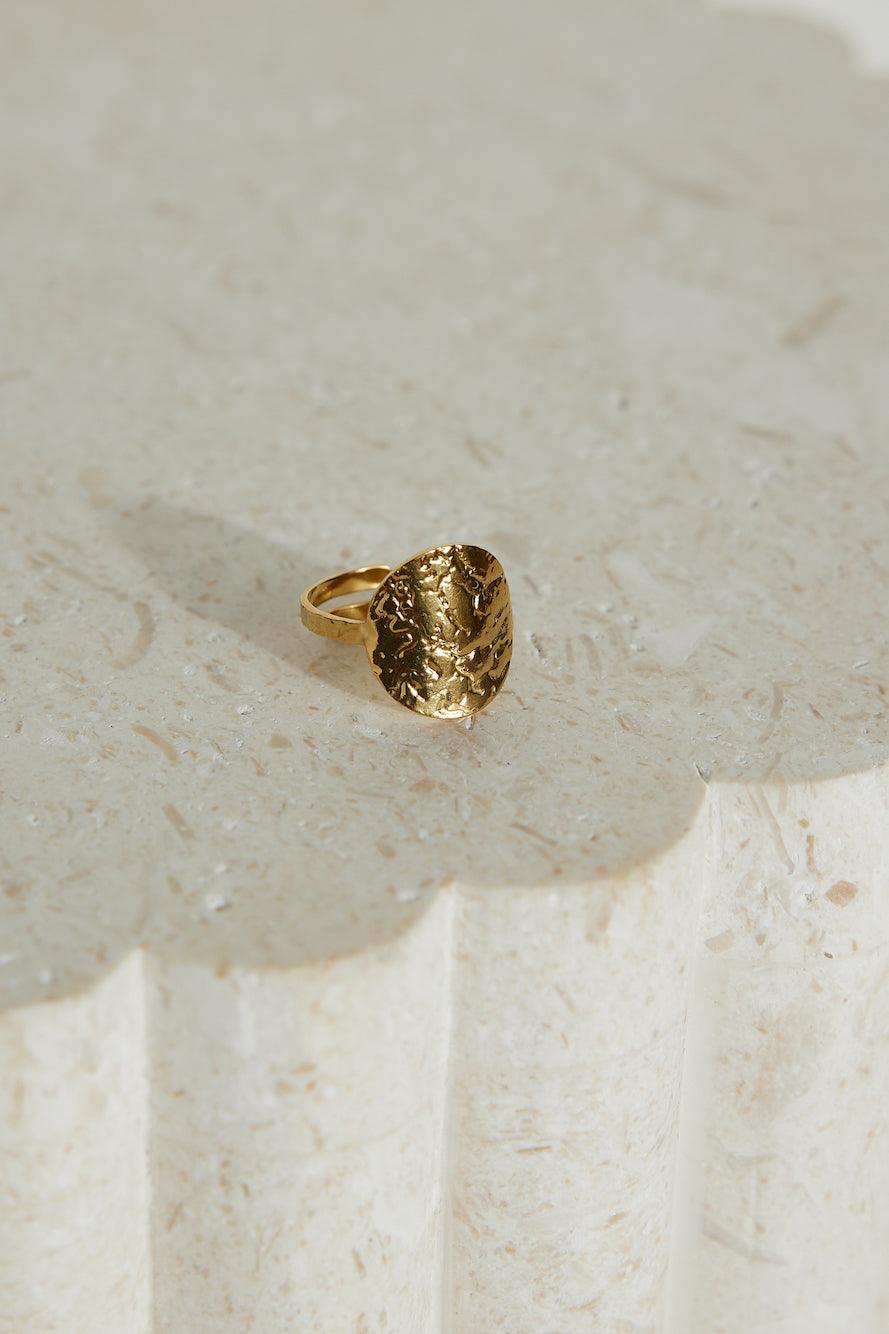 18K gold plated minimalist moon motif ring, golden celestial design, elegant everyday accessory