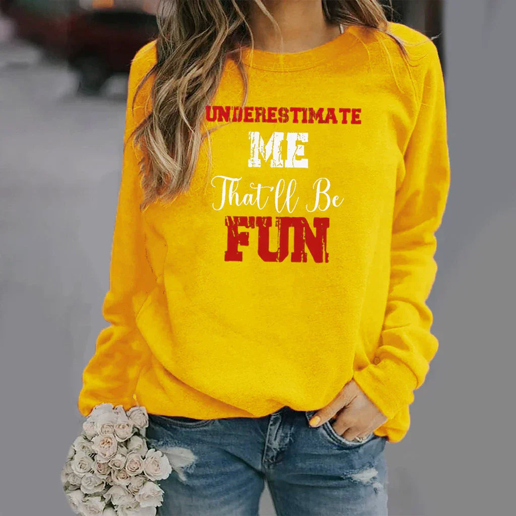 Women's relaxed fit crew neck cotton blend sweatshirt with bold letter print by Urbann Vibe