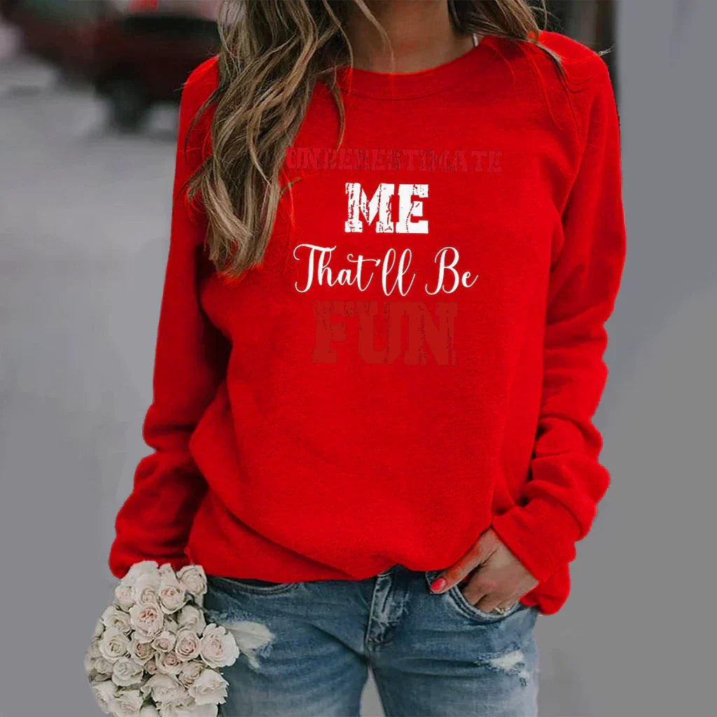 Women's relaxed fit crew neck cotton blend sweatshirt with letter print in cozy casual style