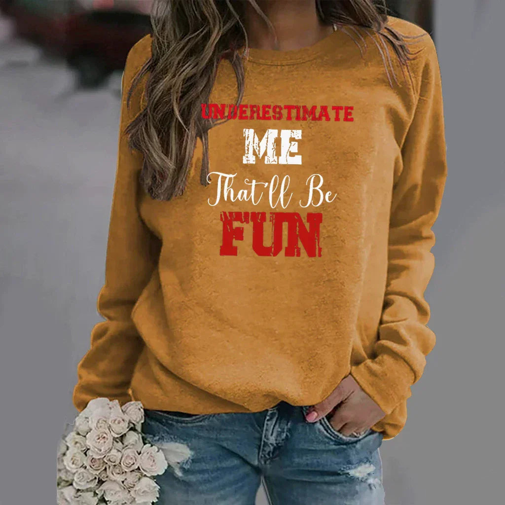 Women's relaxed fit crew neck cotton blend sweatshirt with bold letter print by Urbann-Vibe