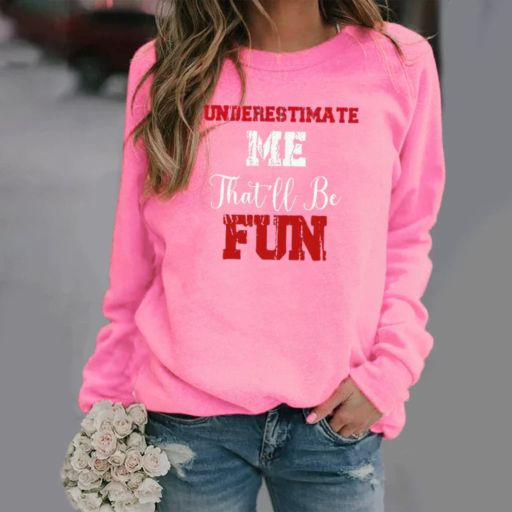 Women's relaxed fit crew neck cotton blend sweatshirt with letter print by Urbann Vibe casual style
