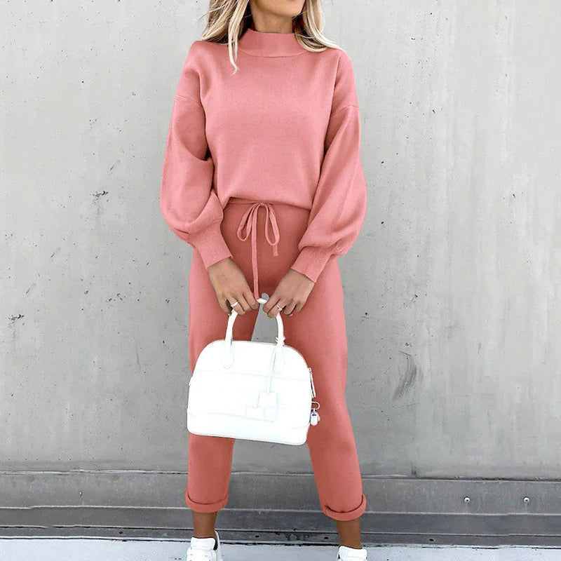 Women's oversized mock neck sweatshirt jogger set cozy fleece loungewear relaxed fit two-piece