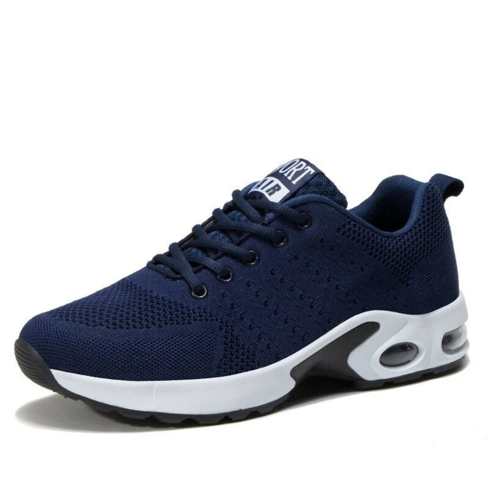 Men's orthopedic sports shoes in neutral tones, structured supportive sole for stable active daily wear