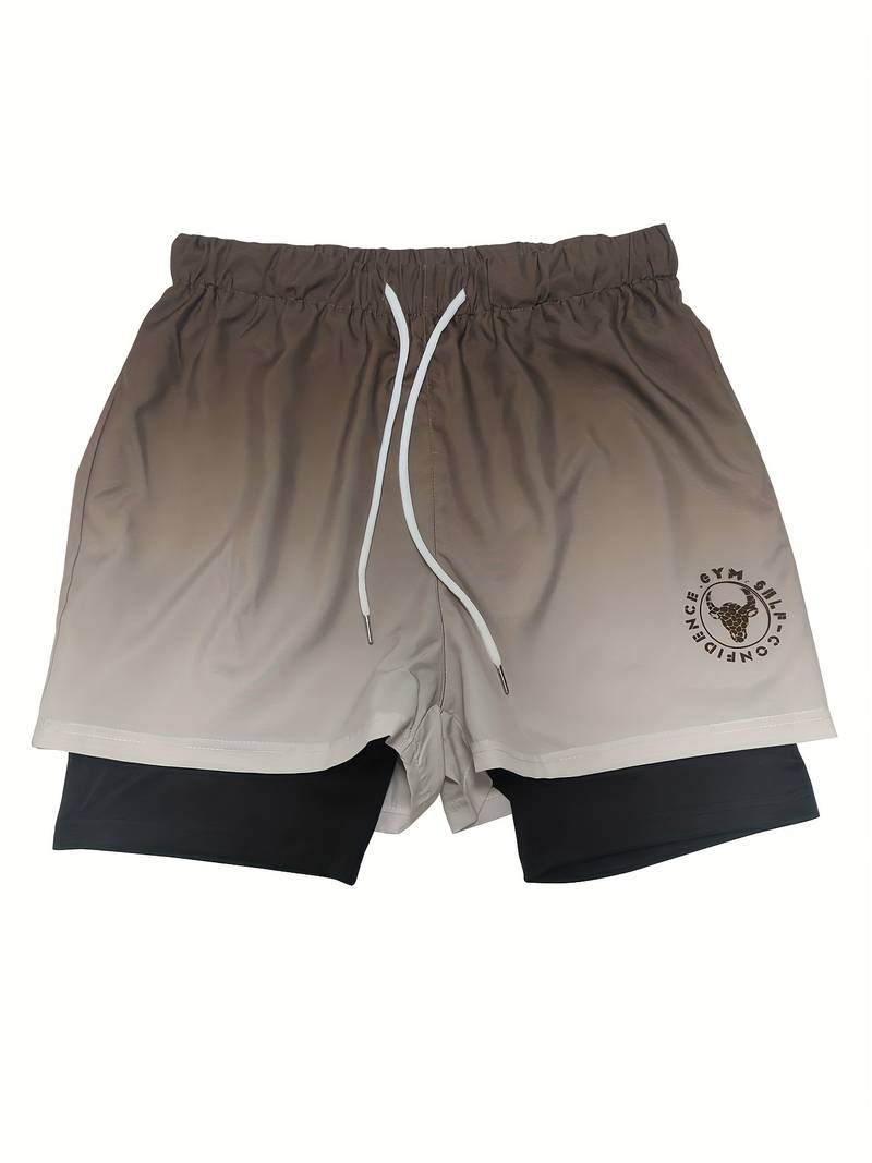 Men's 2-in-1 ombre activewear shorts double-layer versatile design for all-day comfort