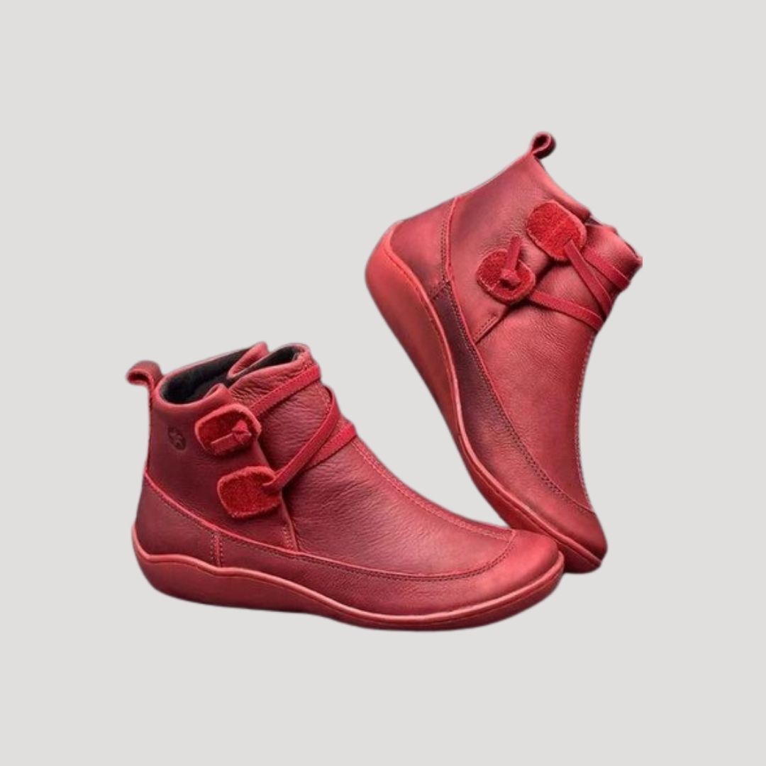 Women's casual ankle strap boots in neutral tone, spring style with secure adjustable strap detail