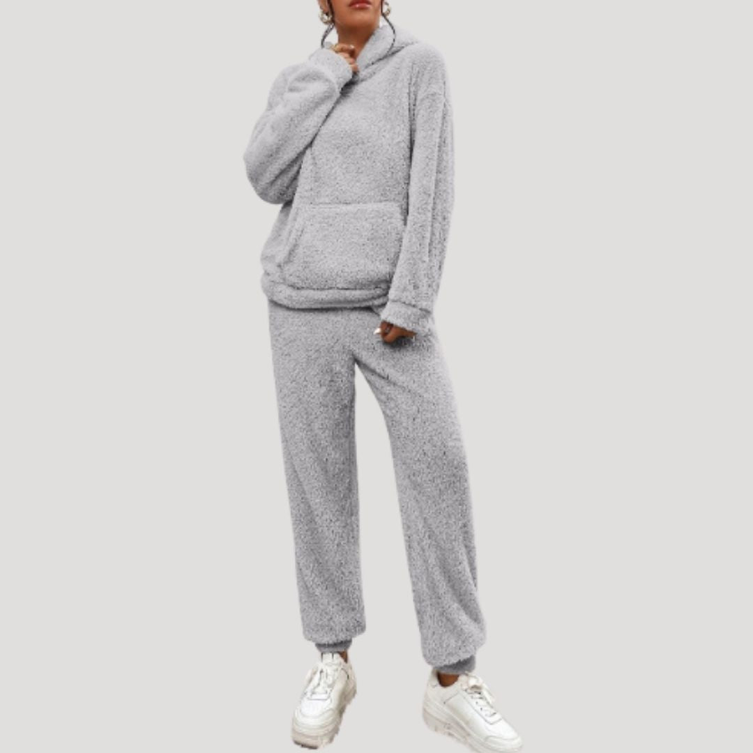 Women's light pink cozy hooded lounge set two-piece matching hoodie and pants spring comfort fit
