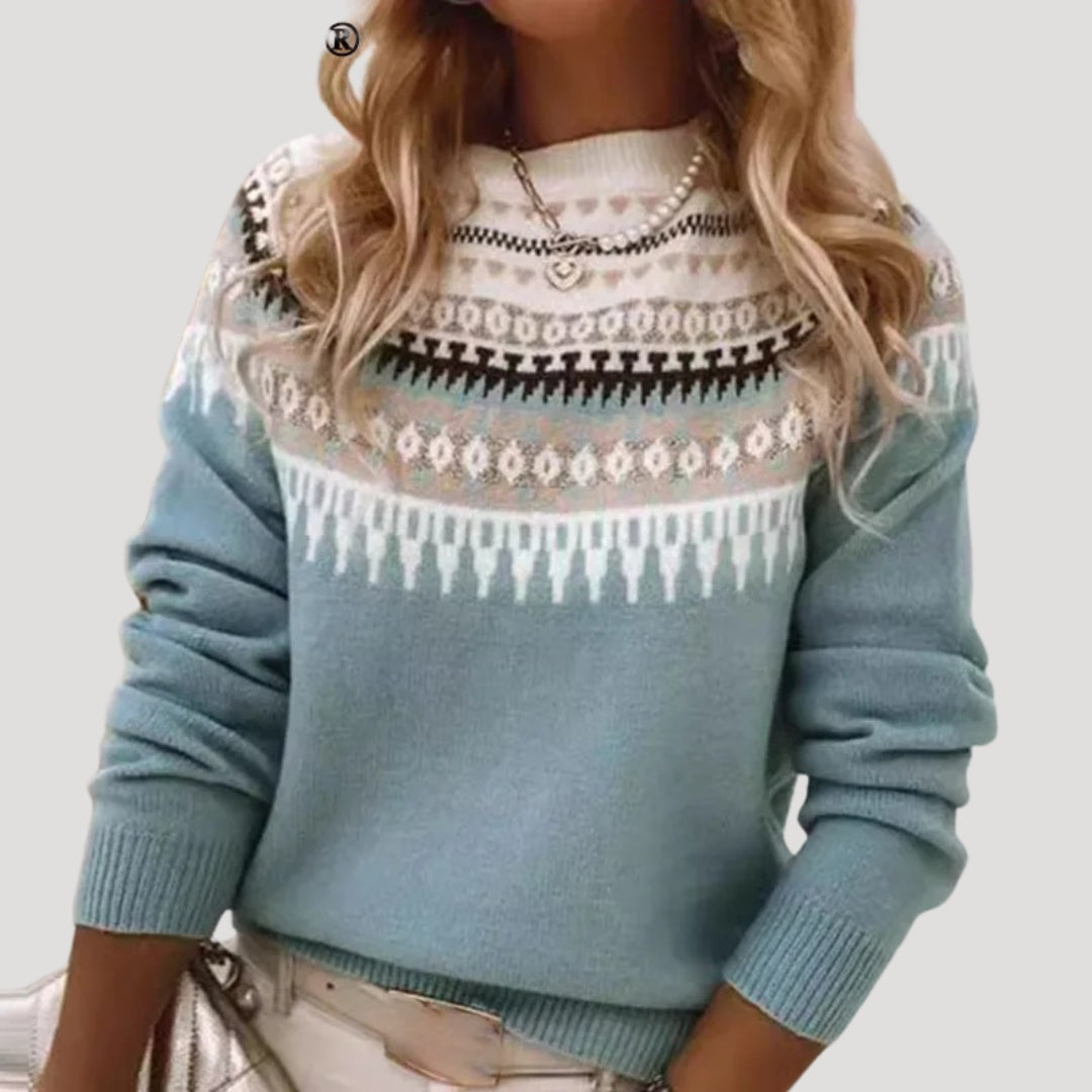 Women's multicolor Fair Isle knit sweater, lightweight spring-weight cozy everyday casual style