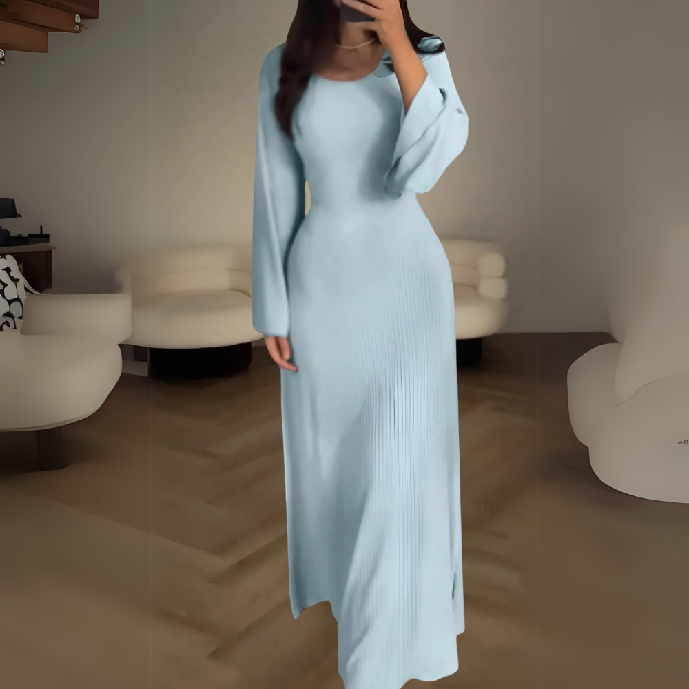 Women's elegant long sleeve maxi dress refined cut timeless silhouette versatile for all occasions
