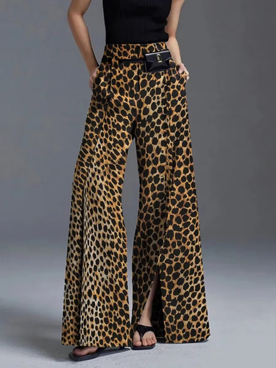 Celina high-waisted wide-leg trousers with split front, wrinkle-resistant fabric for professional women