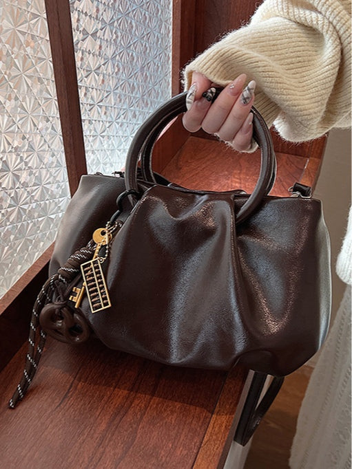 Women's PU cloud pleated crossbody handbag small square style with magnetic clasp phone pocket