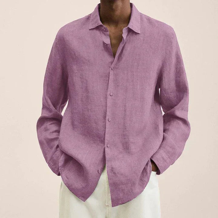 Men's lightweight linen shirt classic fit long sleeves breathable summer essential in neutral tone