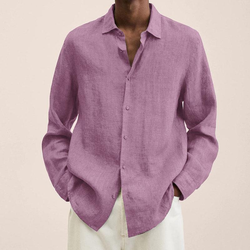 Men's navy linen shirt relaxed fit long sleeve breathable natural fiber blend everyday essential