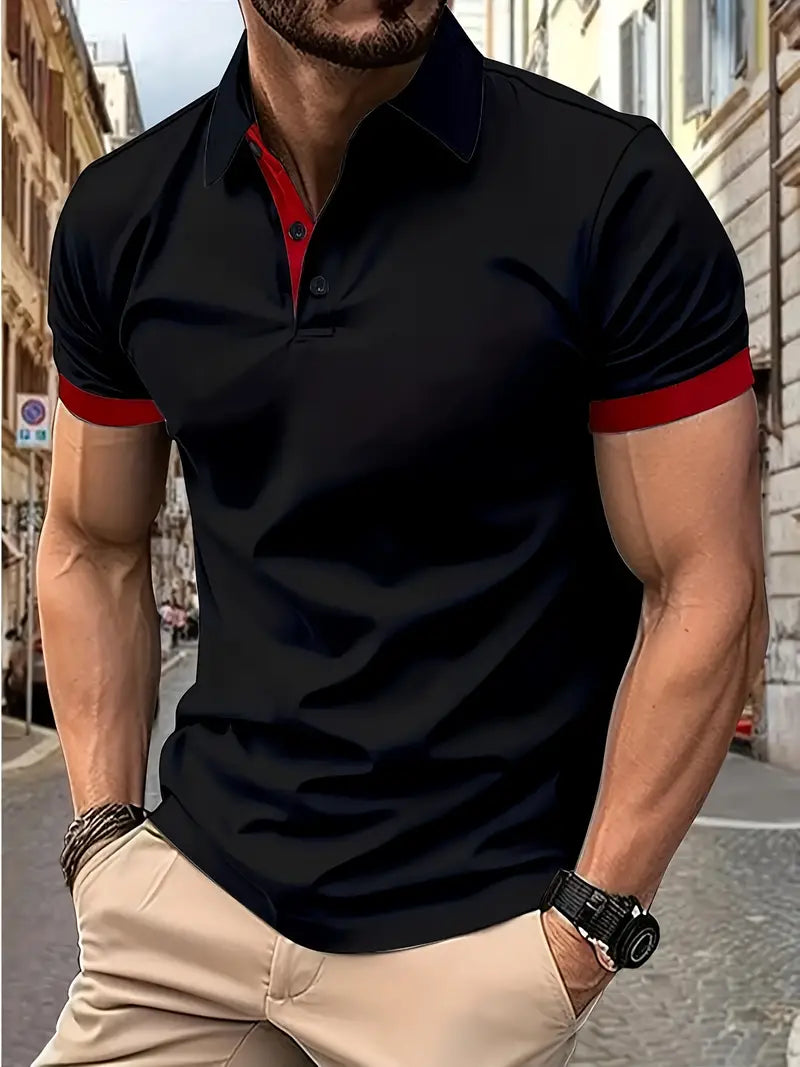 Men's two-tone colorblock casual shirt with relaxed fit and easy-care premium fabric for all-day comfort