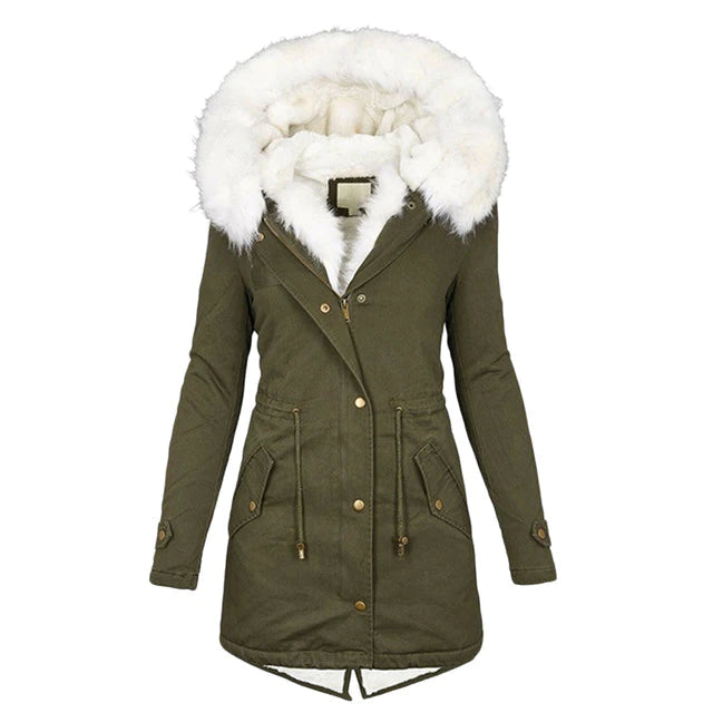 Women's luxurious insulated winter coat structured silhouette city-ready everyday warmth cold weather