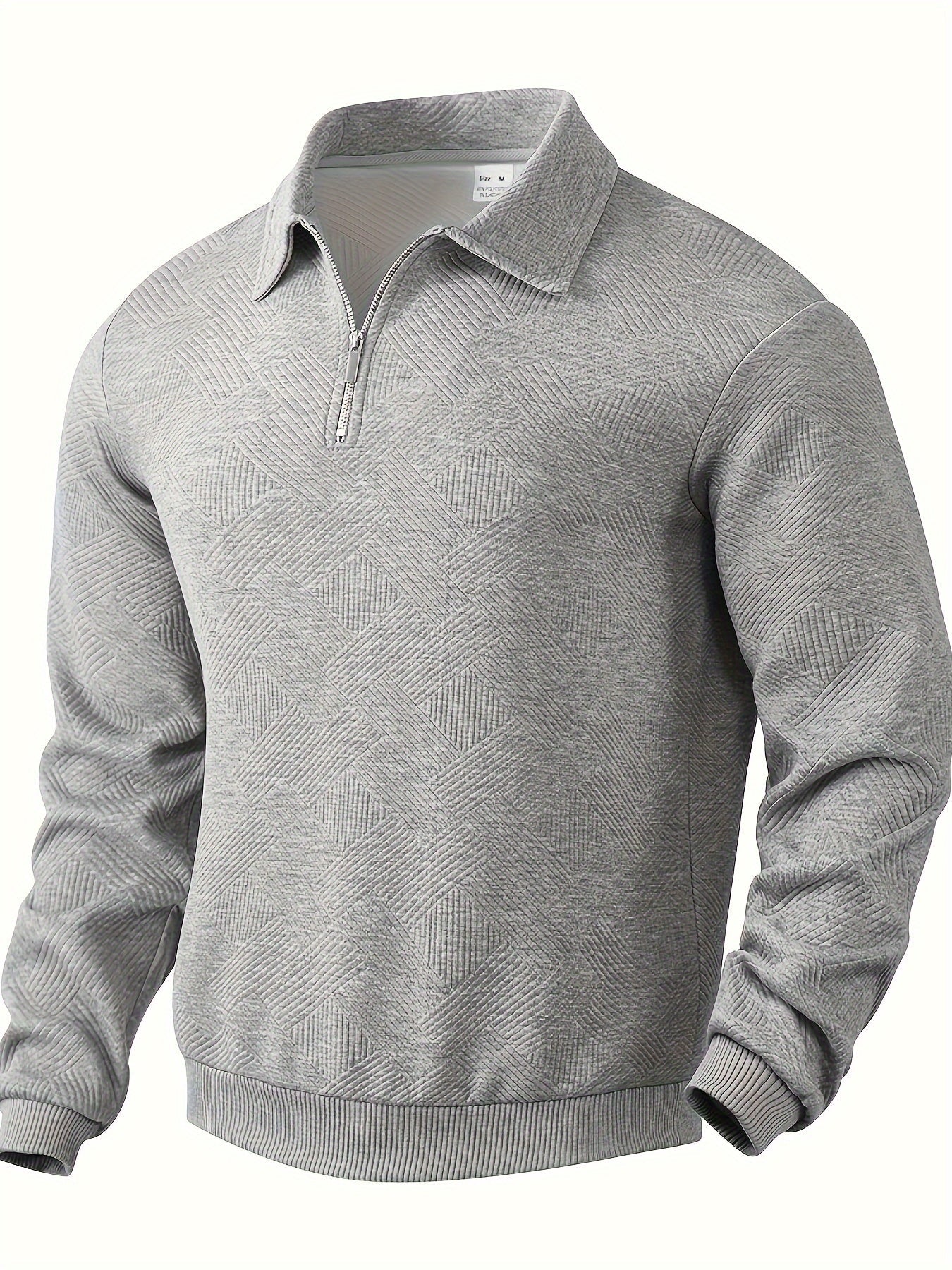 Men's geometric knit sweater half-zip closure casual regular fit textured pullover neutral tones