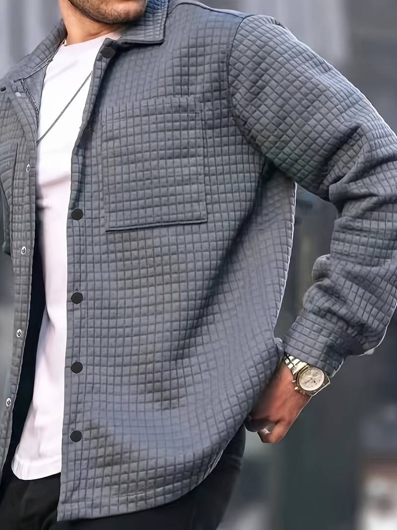 Men's navy waffle-texture semi-formal jacket with timeless tailored cut for modern professionals