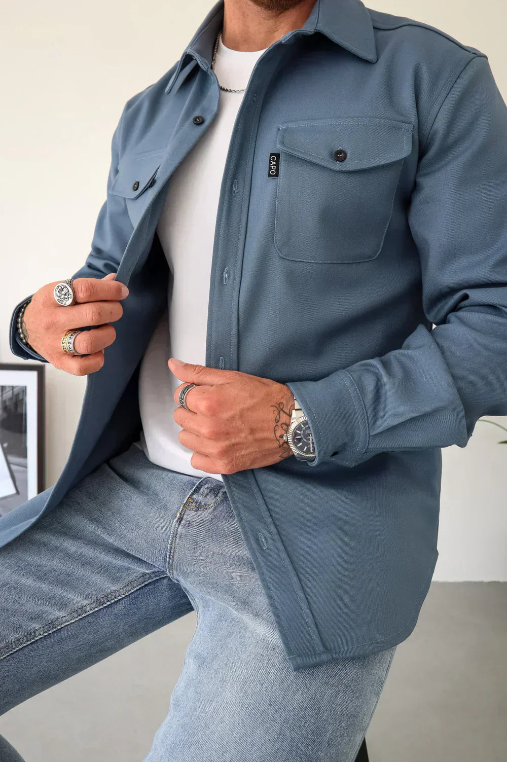 Men's relaxed fit cotton overshirt layering jacket breathable long sleeve casual style