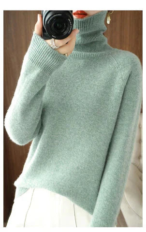 Women's ivory cashmere knit sweater, timeless relaxed silhouette with luxurious soft texture