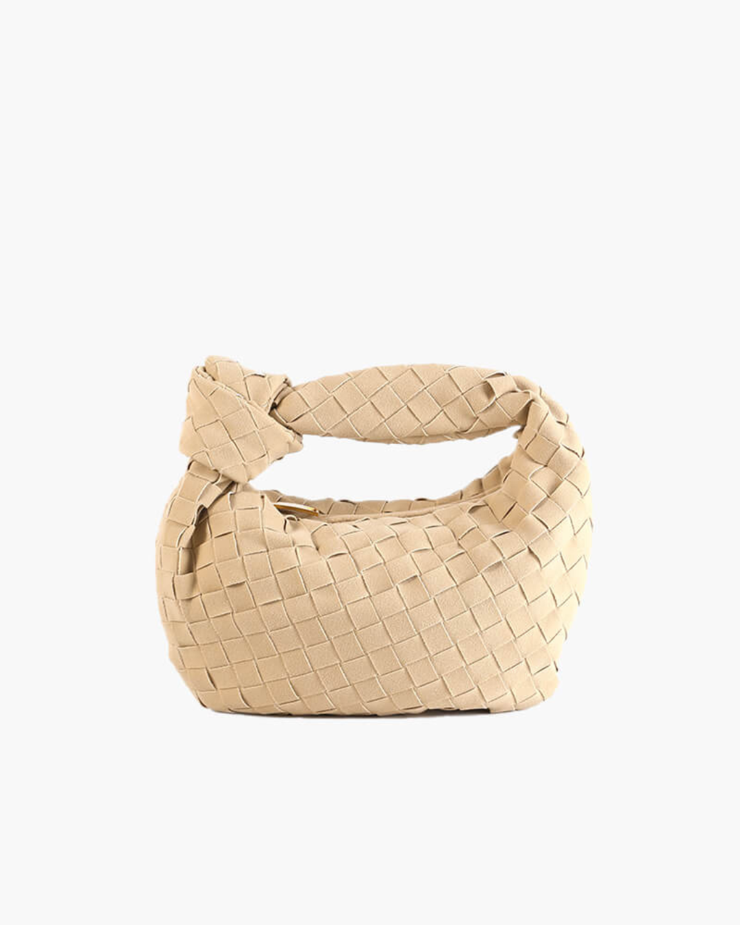 Verona mini suede bag tan woven knot handle sculptural silhouette minimalist everyday accessory