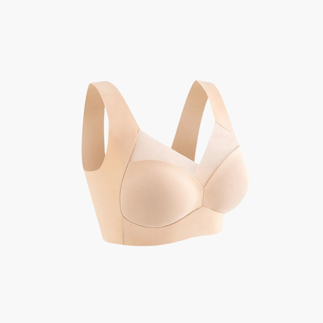 Women's wire-free seamless comfort bra in neutral tone, soft contour fit with posture support