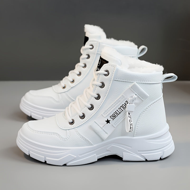 Women's winter thermal boots with fleece lining, waterproof cold weather outdoor footwear in neutral tones