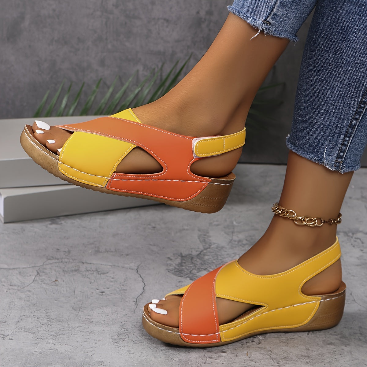 Women's beige crisscross slingback wedge sandals with cushioned footbed for all-day comfort