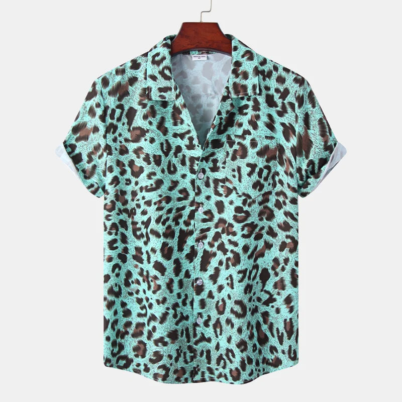 Men's button-down shirt bold exotic animal print lightweight silky soft breathable slim fit